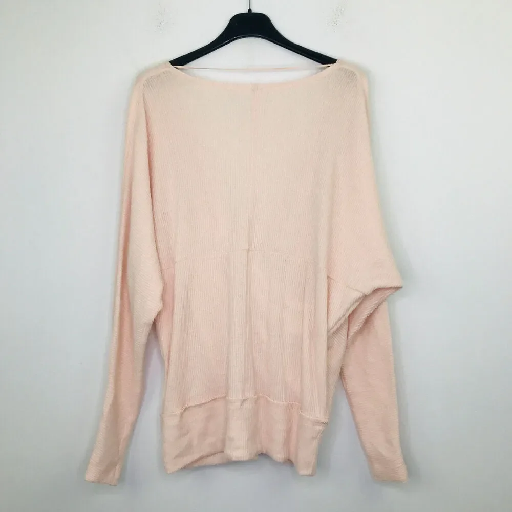 Free People Womens Small Sweater Pink Cozy With You Pullover Draped Surplice BV5